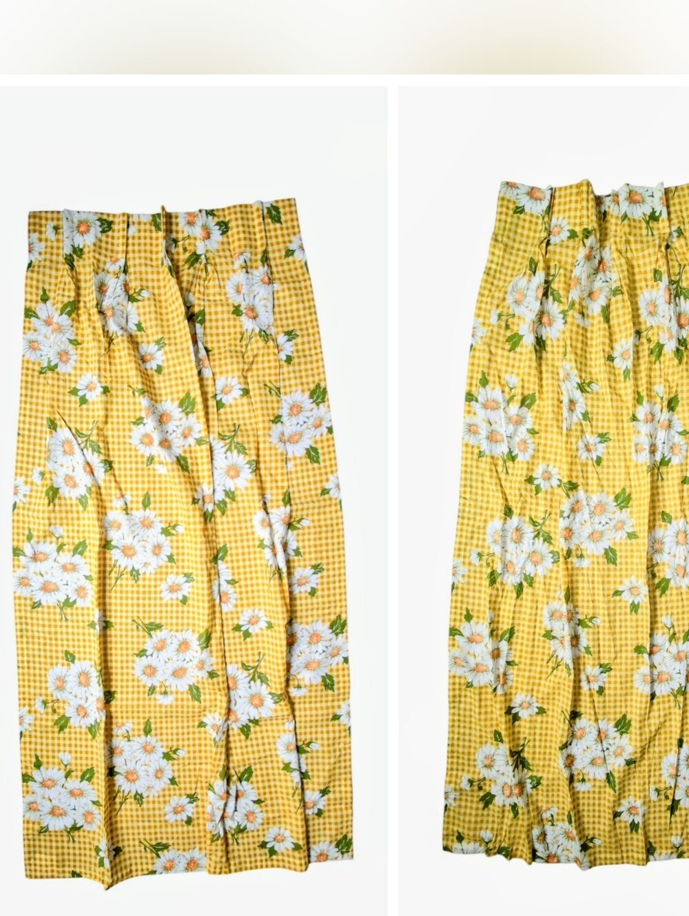 Vintage JCPenney Yellow White Gingham Daisy Curtains 2 Panels 62" x 24" inches